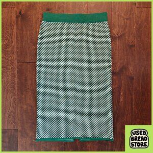 Eva Mendes Green Pattern Stretch Pencil Skirt Medium Optical Illusion Dressy